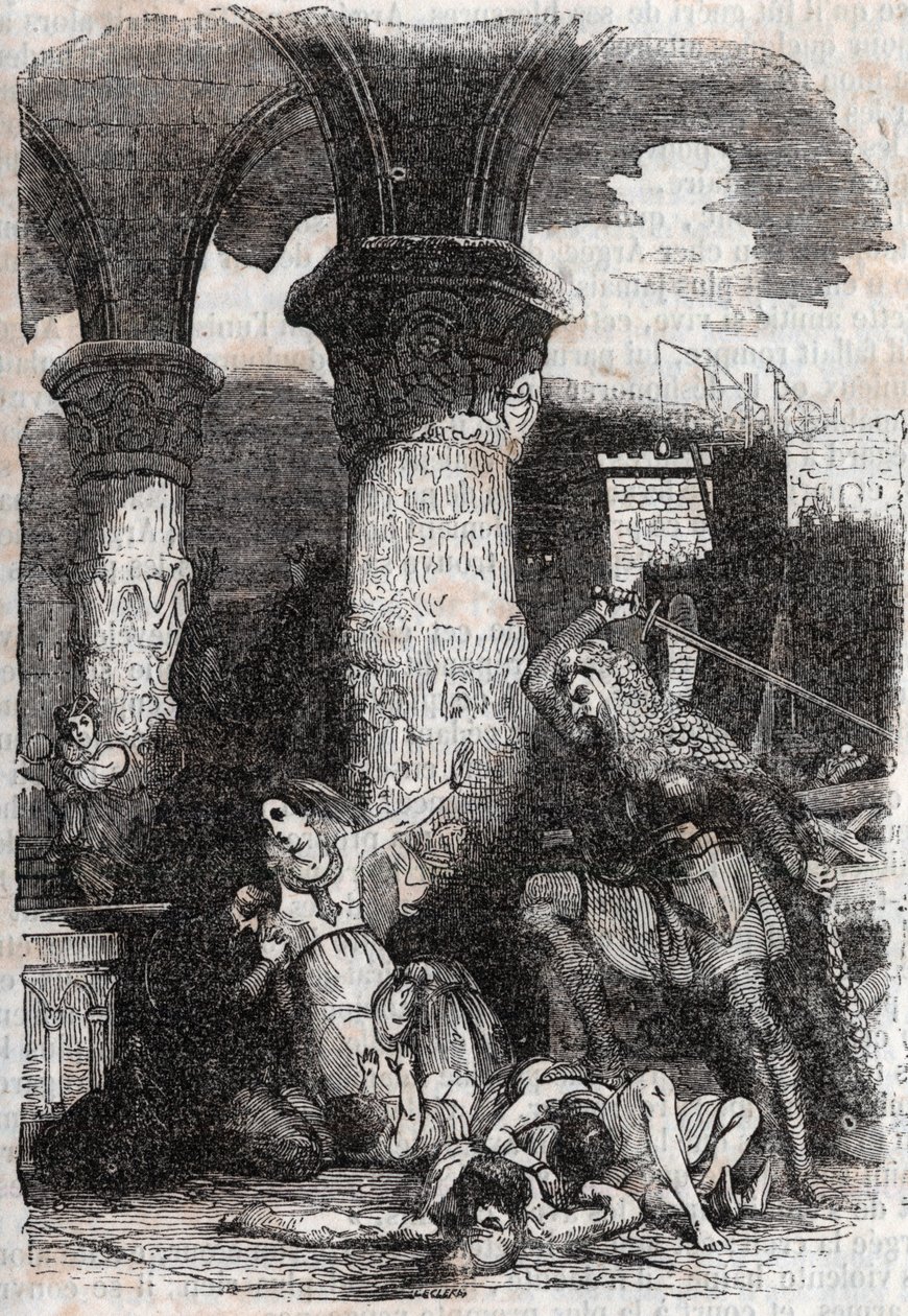مذبحة رودومونت ليه موئل باريس - نقش 1851 من "Roland furieux" (أورلاندو فوريوسو) (القرن السادس عشر) لودوفيكو أريوستو ، المعروف باسم Arioste - طبعة مترجمة من الإيطالية بواسطة كونت تريسان ونشرها غوستاف هارفارد 185 بواسطة فنان غير معروف