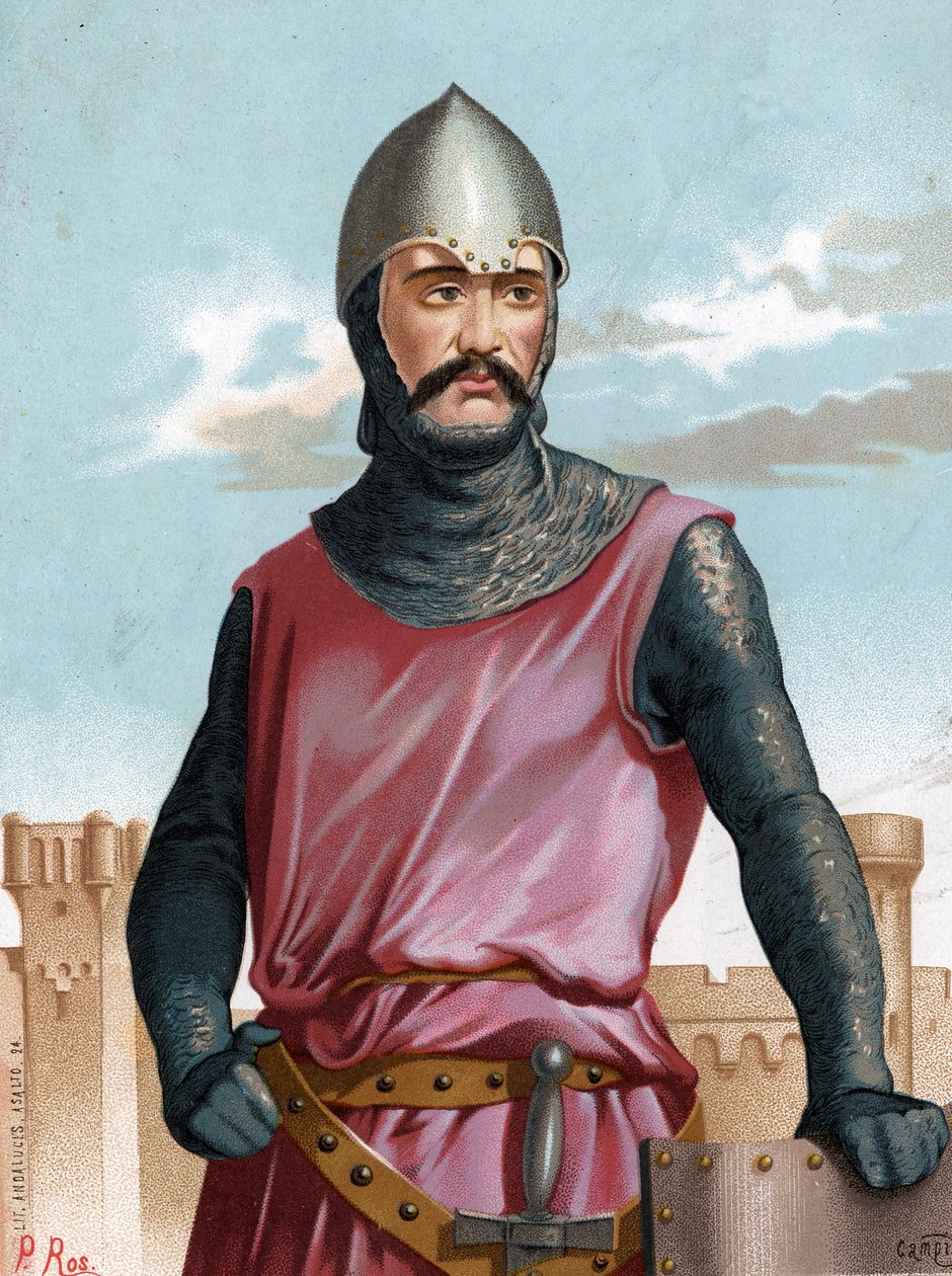 Rodrigo Dìaz de Vivar ، المعروف باسم Cid Campeador Spanish Hero (1043 إلى 1099). بعد ظلال y Mujeres الشهيرة برشلونة 1877. بواسطة فنان غير معروف