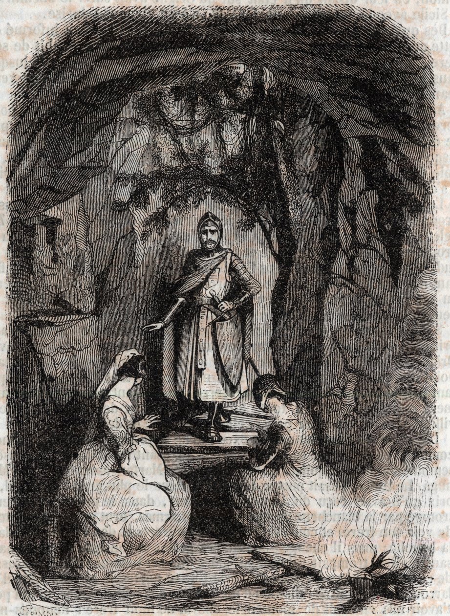 يرى رولاند إيزابيل في كهف - نقش من عام 1851 من "" Furious Roland "(أورلاندو فوريوسو) (القرن السادس عشر) لودوفيكو أريوستو ، المعروف باسم Ariosta - طبعة مترجمة من الإيطالية بواسطة Count of Tressan ونشرها Gustave Harvard 1851 بواسطة فنان غير معروف