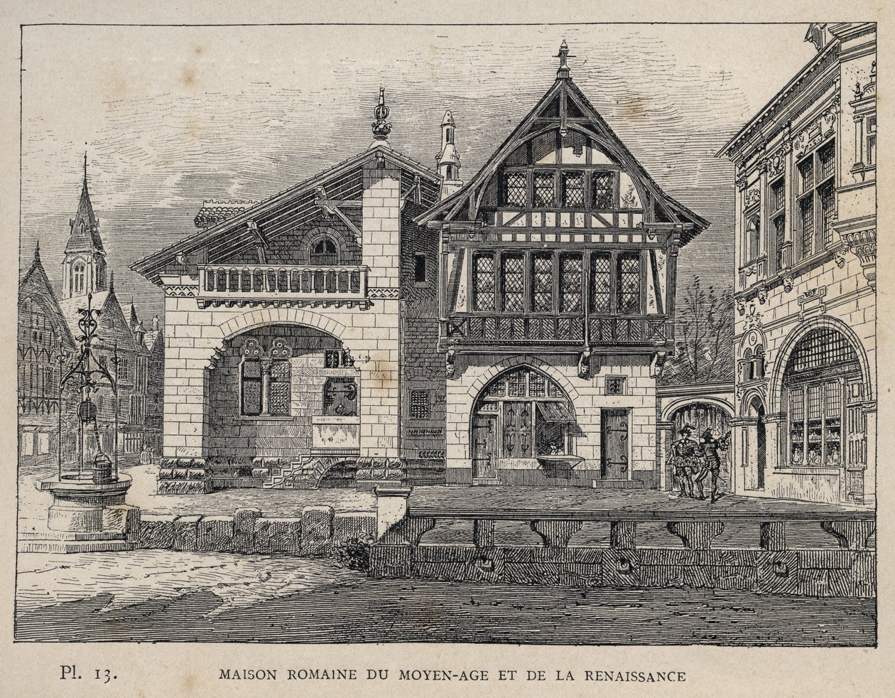البيت الروماني في العصور الوسطى وعصر النهضة - نقش عام 1889 في "Histoire de habitation humaine في المعرض العالمي لعام 1889 ، بواسطة السيد Charles GARNIER - Librairie centrale des beaux-Arts Paris 1889 بواسطة فنان غير معروف