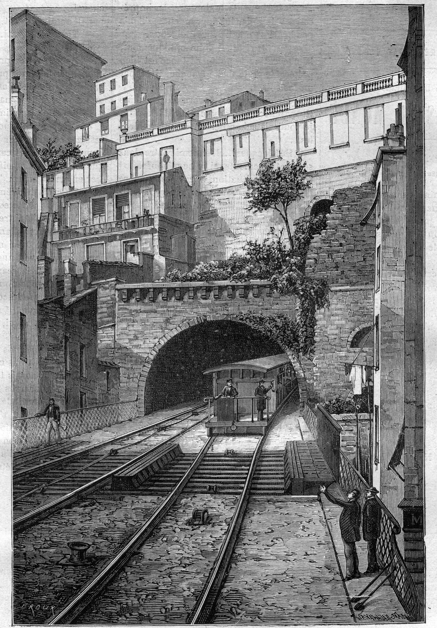 طريق du chemin de fer من ليون إلى Fourviere - نقش في "Journal des voyages" "1884 بواسطة فنان غير معروف