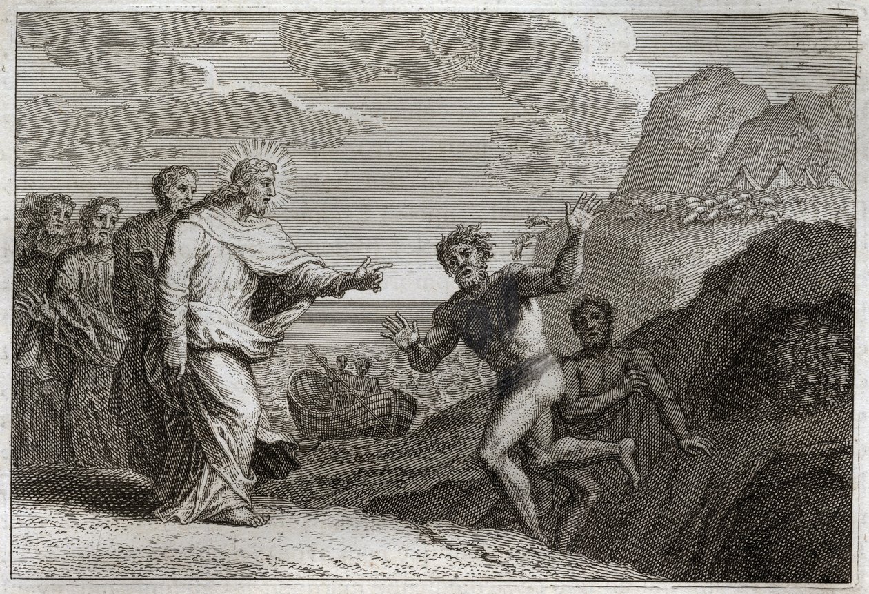 الكتاب المقدس Royaumont ، العهد الجديد: Posssede gueri. شفى يسوع المسيح أحد الأشياء التي أثارها الشيطان. رسم توضيحي من عام 1811. بواسطة فنان غير معروف