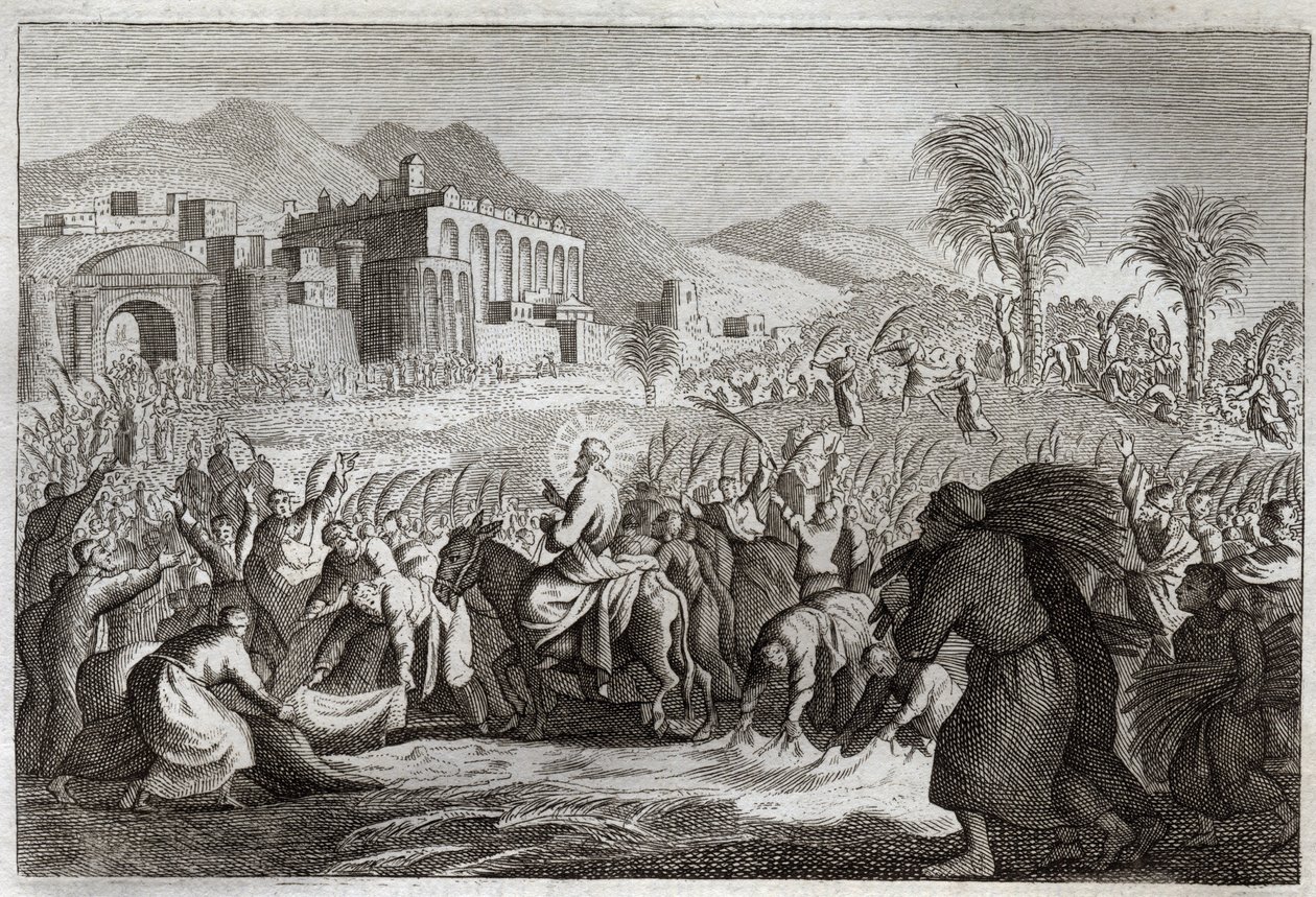 كتاب Royaumont الكتاب المقدس ، العهد الجديد: انتصار يسوع المسيح. دخول يسوع إلى أورشليم. رسم توضيحي من عام 1811. بواسطة فنان غير معروف