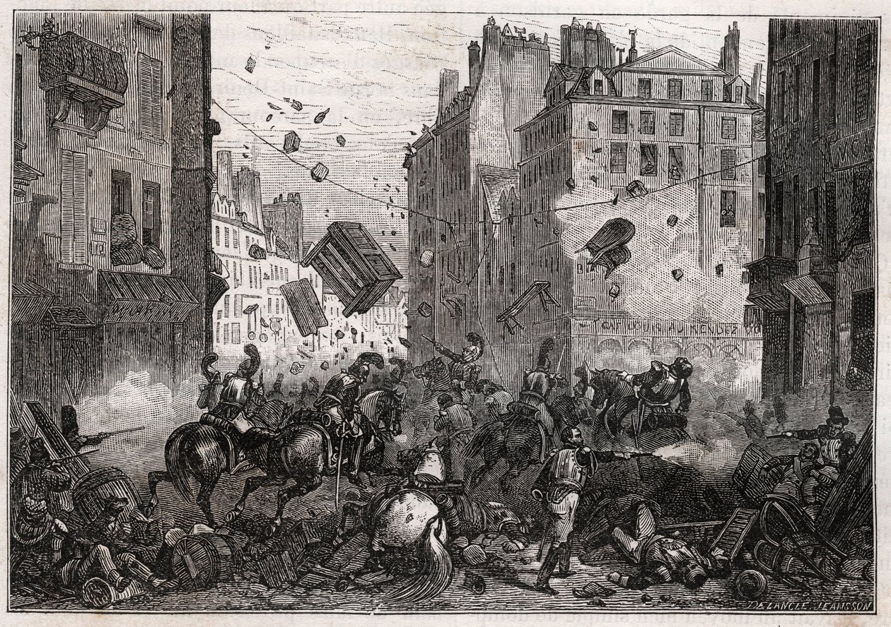 شارع Saint-Antoine خلال Trois-Glorieuses (يوليو 1830) - ثورة 1830 Barricade القتال في شارع Saint-Antoine (Saint Antoine) في عام 1830 بواسطة فنان غير معروف