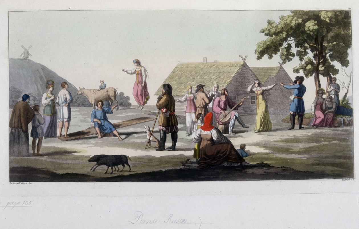 الرقص واللعب الروسي. في "" الزي القديم والحديث "1819-1820 ، بواسطة Ferrario. بواسطة فنان غير معروف