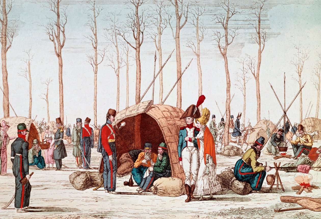 الجنود الروس يتنقلون في الشانزليزيه ، باريس ، فرنسا ، 31 مارس 1814 (نقش) بواسطة فنان غير معروف
