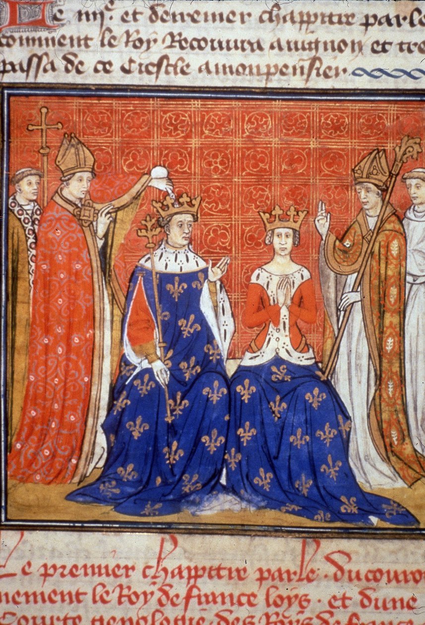 Sacre of Louis VIII and Blanche de Castile - صورة مصغرة من العصور الوسطى (المرجع 512 ، 345v) طلب إذن لمكتبة بلدية تولوز (هاتف: 66 27 62 62 05) بواسطة فنان غير معروف