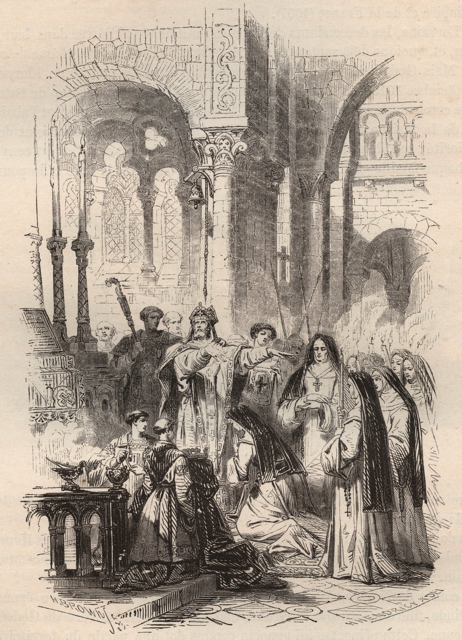 إبحار القديس كونيغوندي في لوكسمبورغ (حوالي 975-1033 / 1039) في 1024 ، تم تسليمه من قبل عشية بادربورن مينويرك (حوالي 975-1036) في دير البينديكتين في كاوفونجين في ألمانيا. نقش من عام 1868 في "Histoire de Belgique من العصور البدائية إلى بواسطة فنان غير معروف