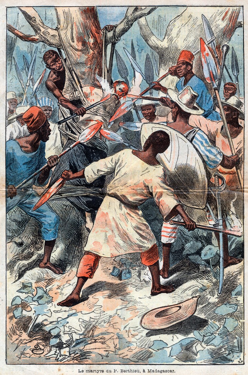 القديس الأب جاك برتيو أول شهيد مدغشقر - شهيد جاك بيرثيو (1838-1896) (القديس جاك بيرثيو) المبشر اليسوعي في مدغشقر - كان أول مبارك وشهيد لمدغشقر - نقش عام 1896 بواسطة فنان غير معروف
