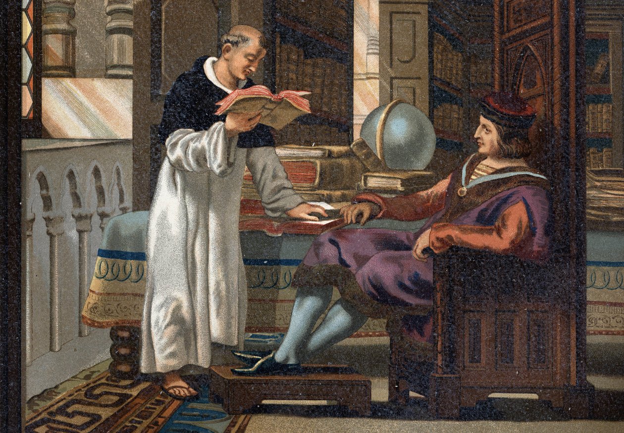 سانت لويس (1214-1270) ، ملك فرنسا ، ومستشاره سانت فنسنت دي بوفيه (v.1190-1264) ، بعد "La Ciencia y sus Hombres par Louis Figuier". برشلونة 1881 بواسطة فنان غير معروف
