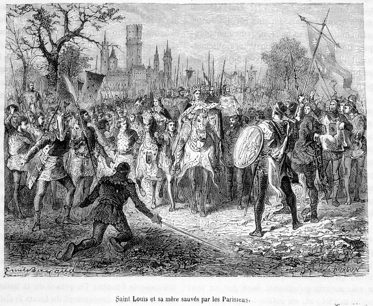 أنقذ الباريسيون القديس لويس ووالدته - في "Histoire de France Populaire" للمخرج H.Martin بواسطة فنان غير معروف