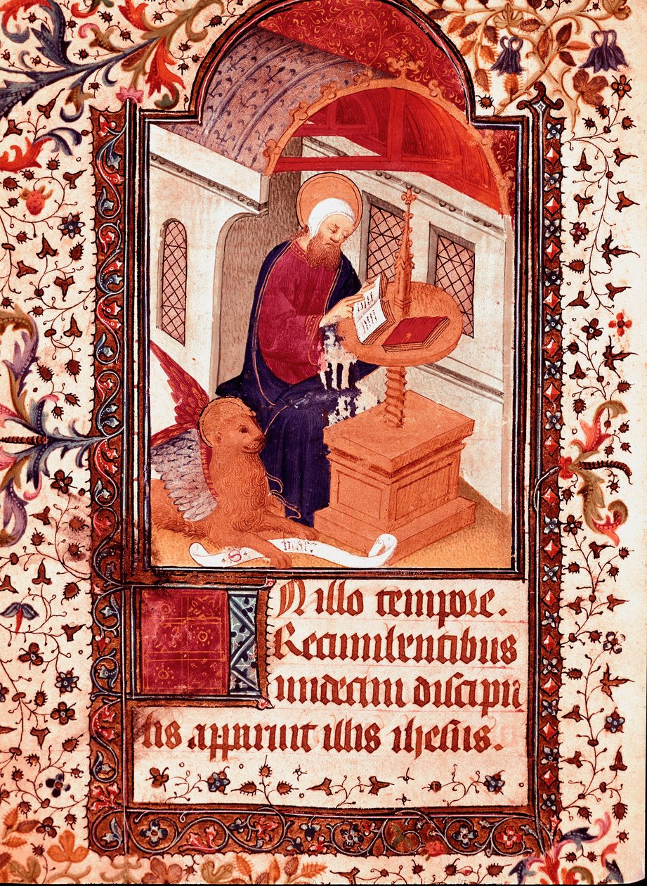 صورة مصغرة للقديس مارك من "" ساعات إدوارد الأول (دوارتي) البرتغالي (1391-1438) "من القرن الخامس عشر لشبونة ، توري دو تومبو بواسطة فنان غير معروف