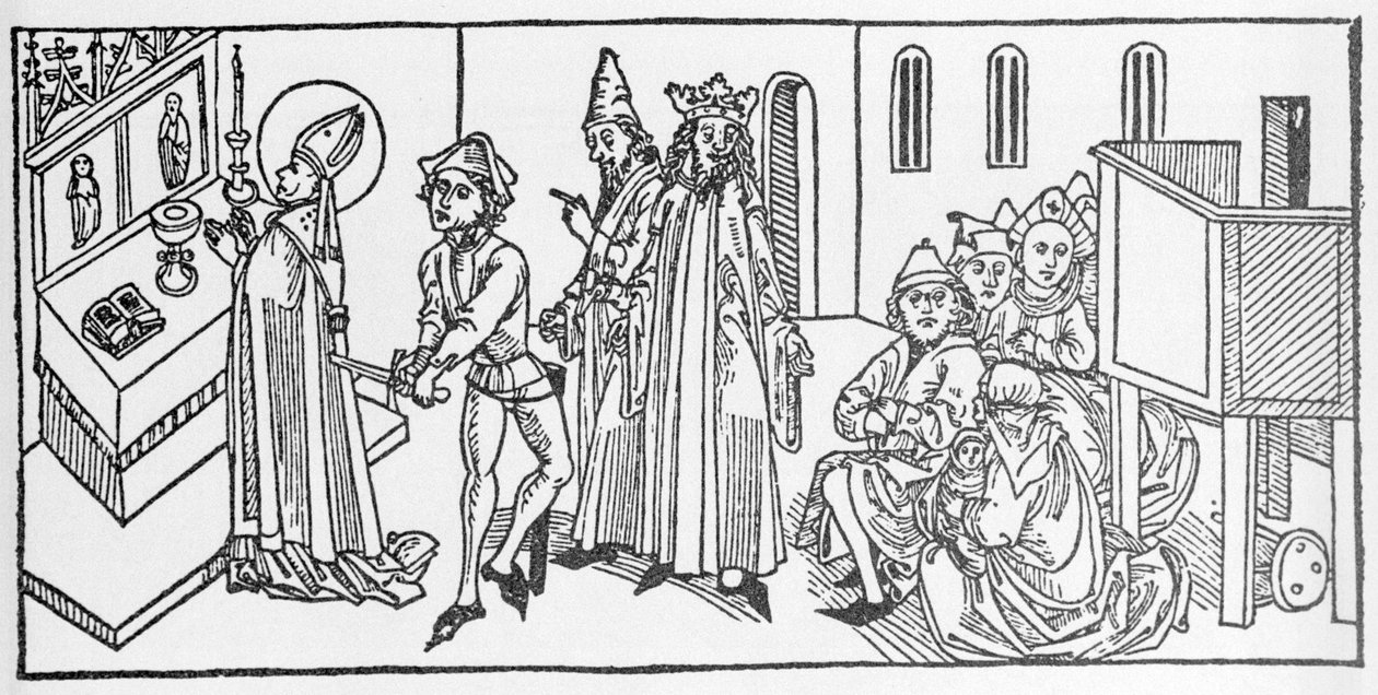 القديس ماثيو. نقش من "Leben der Heiligen - sommsteil" (كتاب القديس) ليعقوب (جيمس) من Voragine (1228-1298). دوبيك 1488. بواسطة فنان غير معروف
