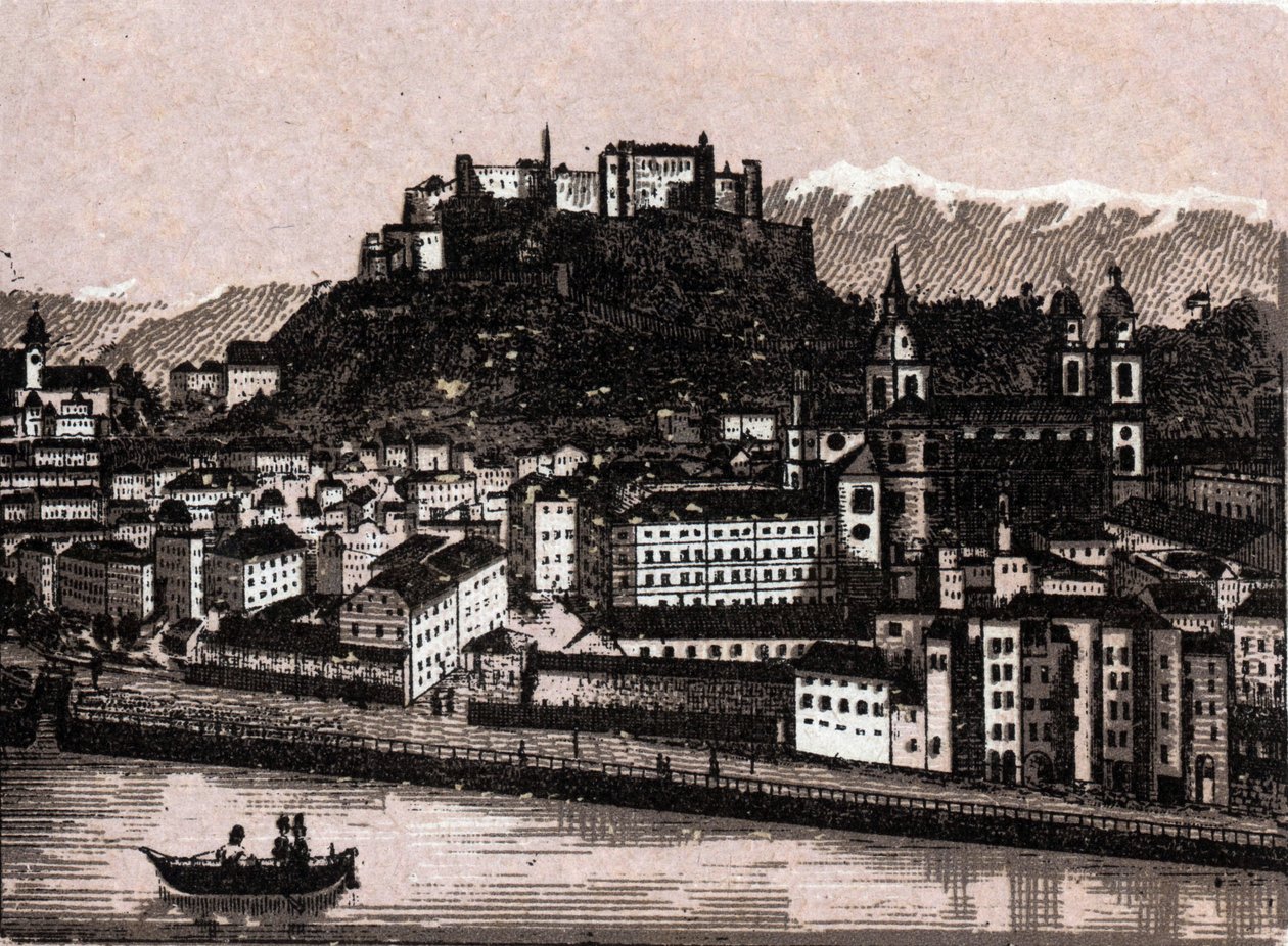 منطقة Salzkammergut ، النمسا: Salzburg von kapuzinergarten. في "" العالم يوضح 168 مشاهدة "" غير مؤرخ (أواخر القرن التاسع عشر) بواسطة فنان غير معروف