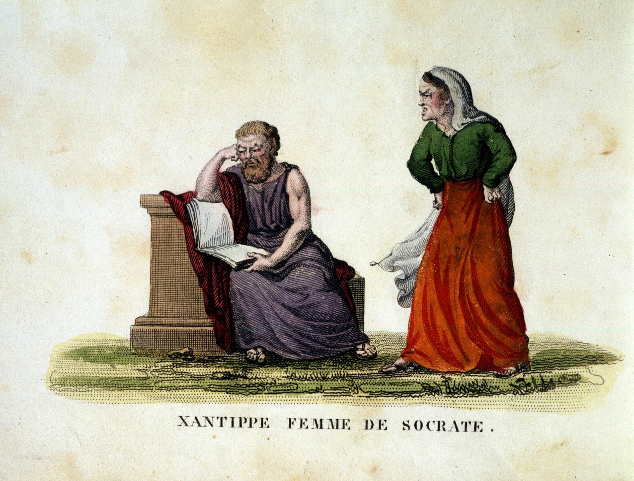 مشهد بين سقراط وزوجته Xantippe (Xanthippe) - نقش بواسطة فنان غير معروف