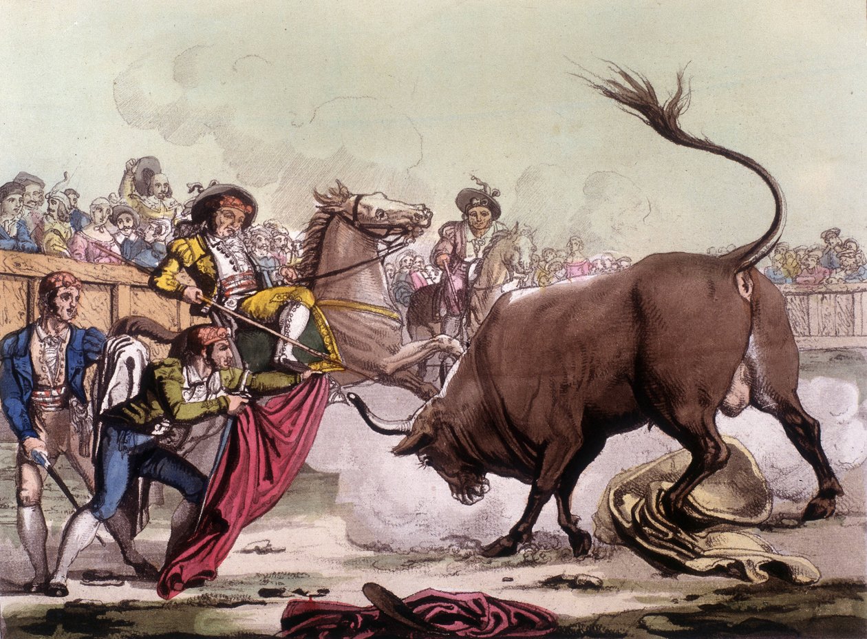 مشهد مصارعة الثيران في إسبانيا ، حوالي عام 1820. بواسطة فنان غير معروف