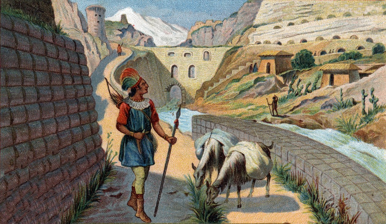 مشاهد الممالك المفقودة: Chaussee من الإنكا Chromolithography في القرن التاسع عشر. بواسطة فنان غير معروف