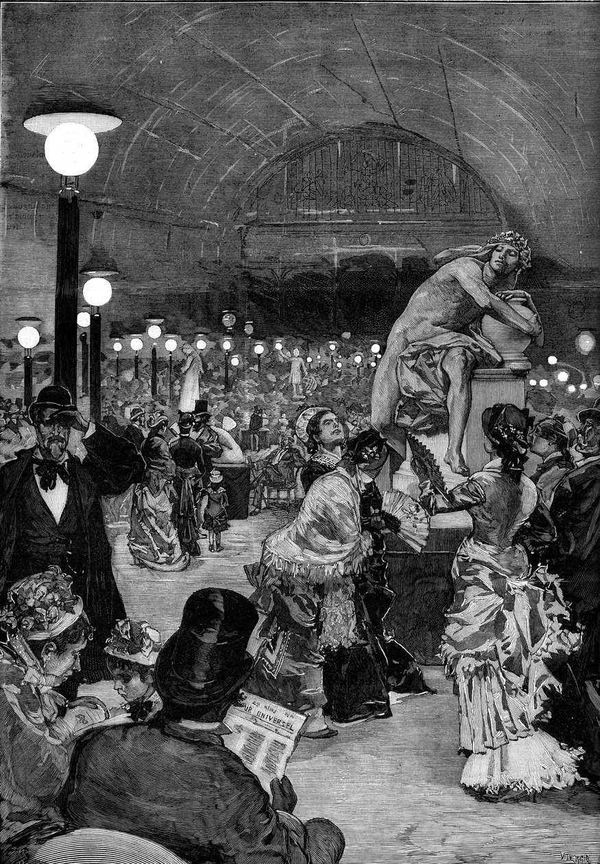غرفة النحت في Salon de 1879 في قصر الشانزليزيه (الشانزليزيه) في باريس. نقش في "" العالم اللامع "" بواسطة فنان غير معروف