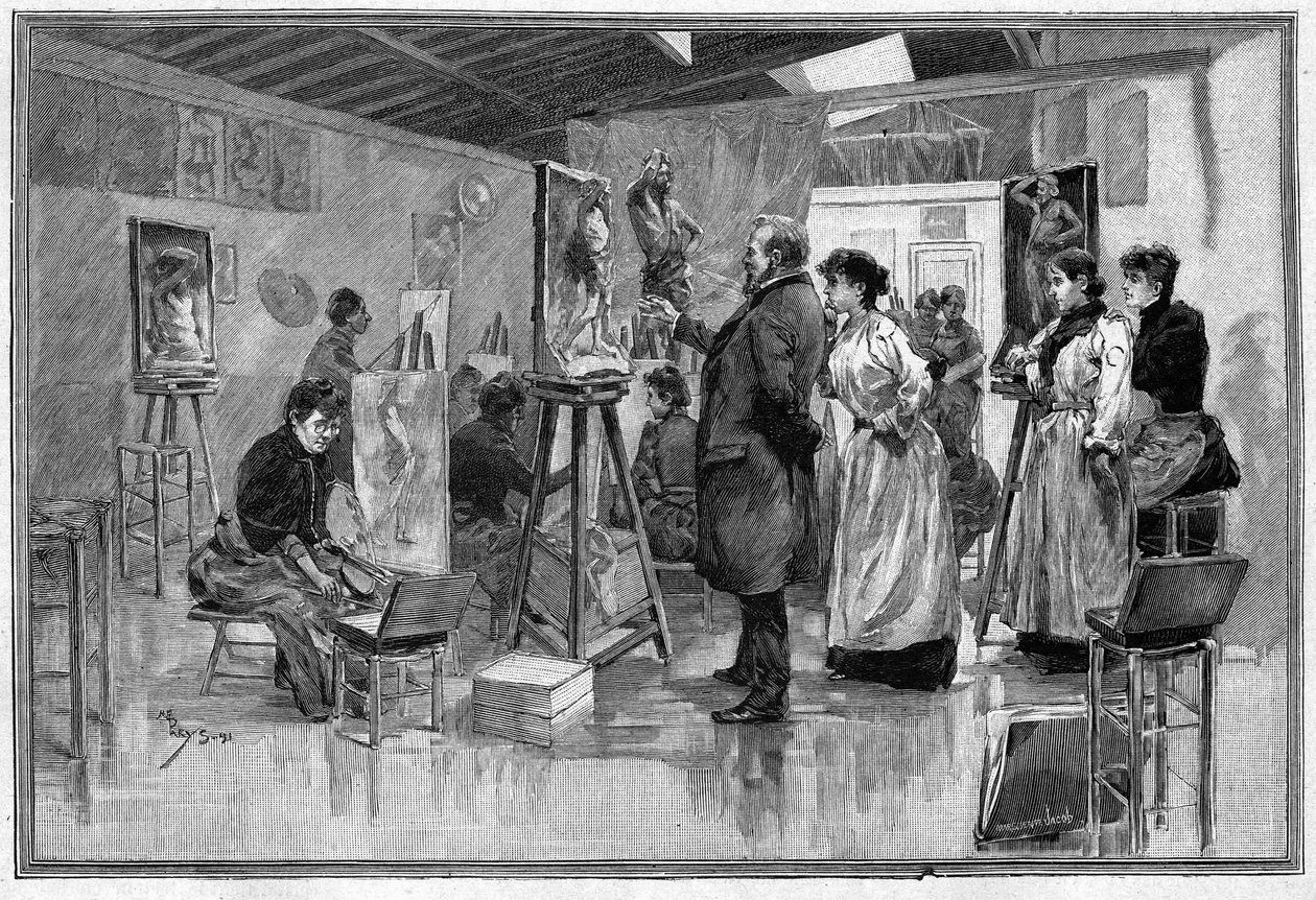 - ورشة النحت بباريس عام 1892. بواسطة فنان غير معروف