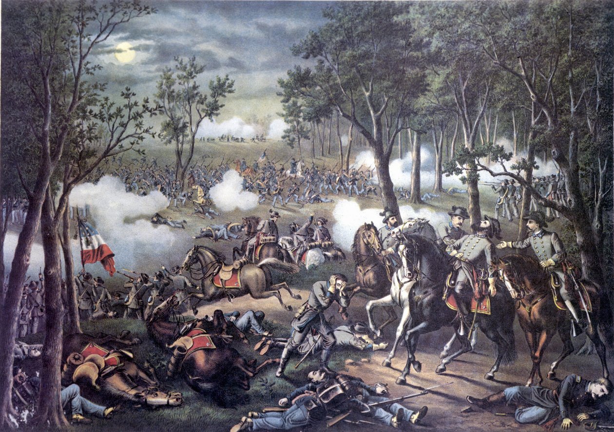 حرب الانفصال (أو الحرب الأهلية الأمريكية) (1861 - 1865): حملة Chancellorsville: Battle of Chancellorsville (Virginia) 30 أبريل - 06 مايو بواسطة فنان غير معروف