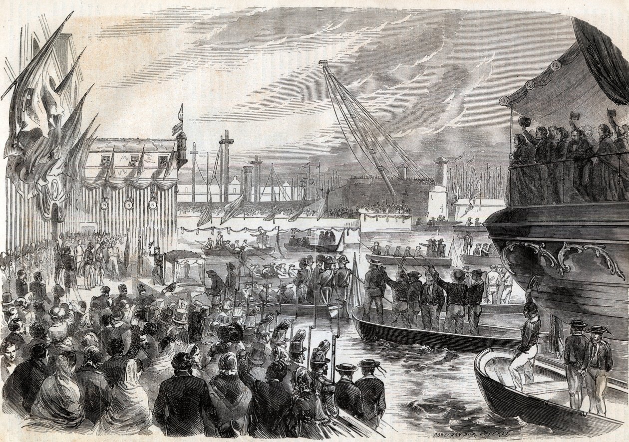 حرب الاستقلال الإيطالية الثانية ، الحملة الإيطالية لعام 1859: نابليون الثالث (1808-1873) في ميناء الجينات 12/05/1859 - وصول الفرنسيين إلى جنوة ، 12 مايو بواسطة فنان غير معروف