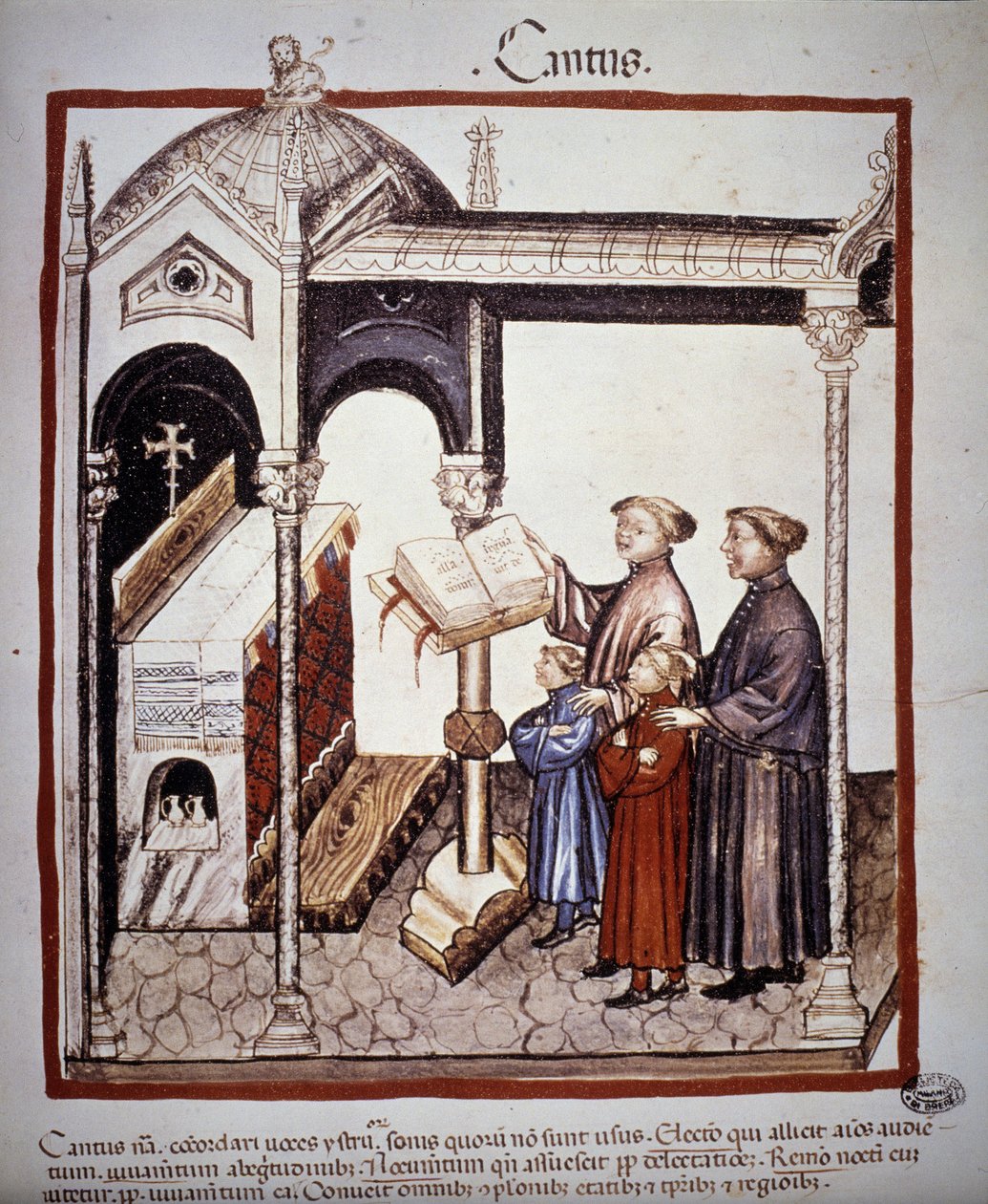 الغناء (عائلة تغني في الكنيسة) - في "" Tacuinum Sanitatis "" "في القرن الرابع عشر. ب ، فيينا. بواسطة فنان غير معروف