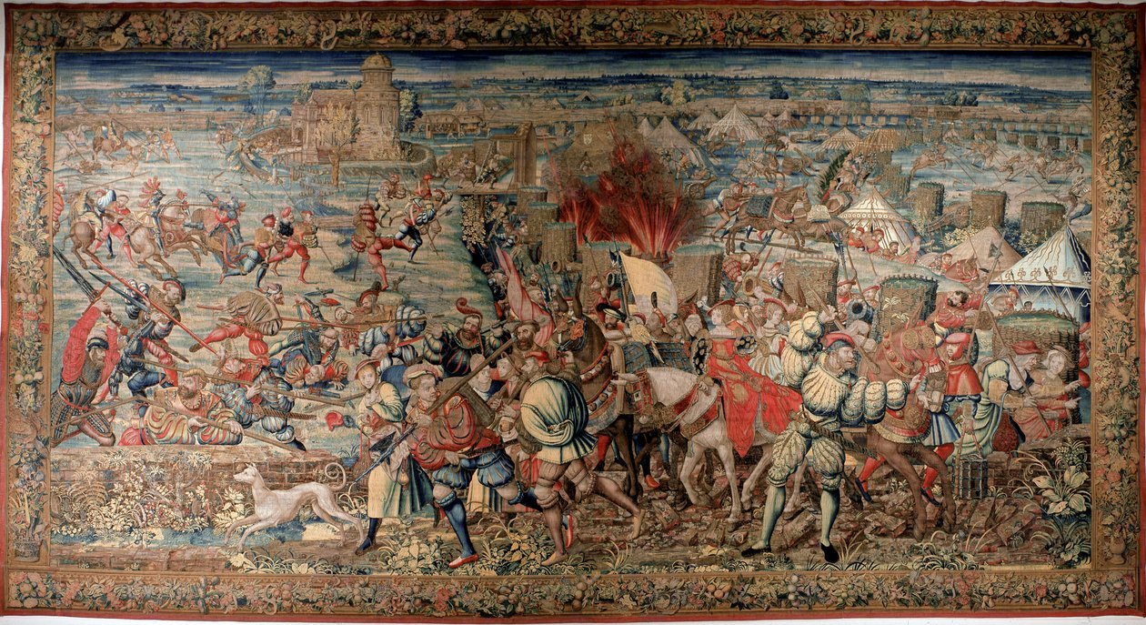 الحرب الإيطالية السادسة (1521-1526): تمثيل معركة بافيا (بافيا) في 24/02/1525 ، والتي شهدت هزيمة فرانسوا الأول ضد تشارلز في. نابولي. Museo Nazionale di Capodimonte. بواسطة فنان غير معروف