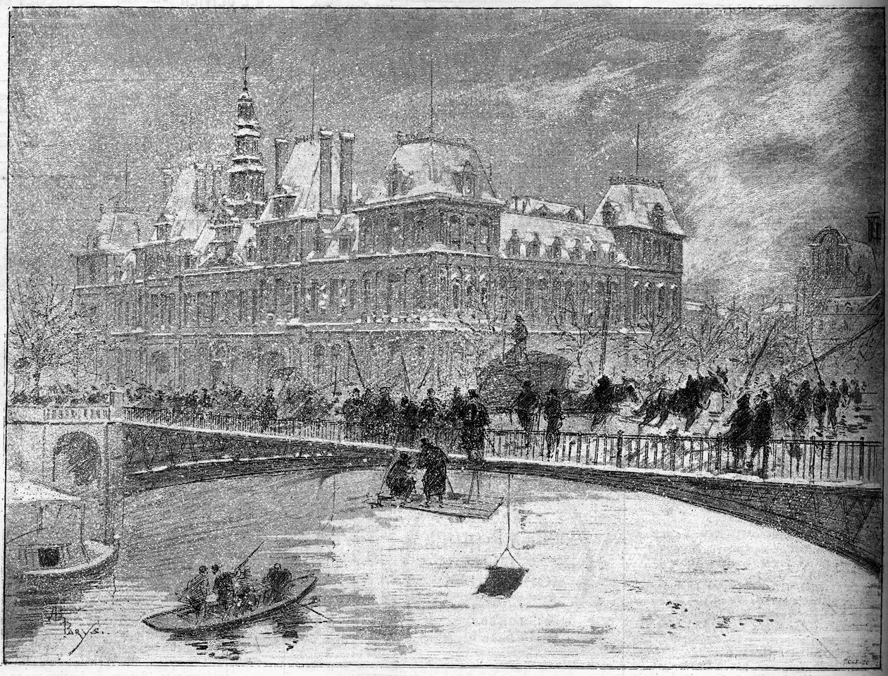 هبوط جسر أركول بباريس عام 1888. بواسطة فنان غير معروف