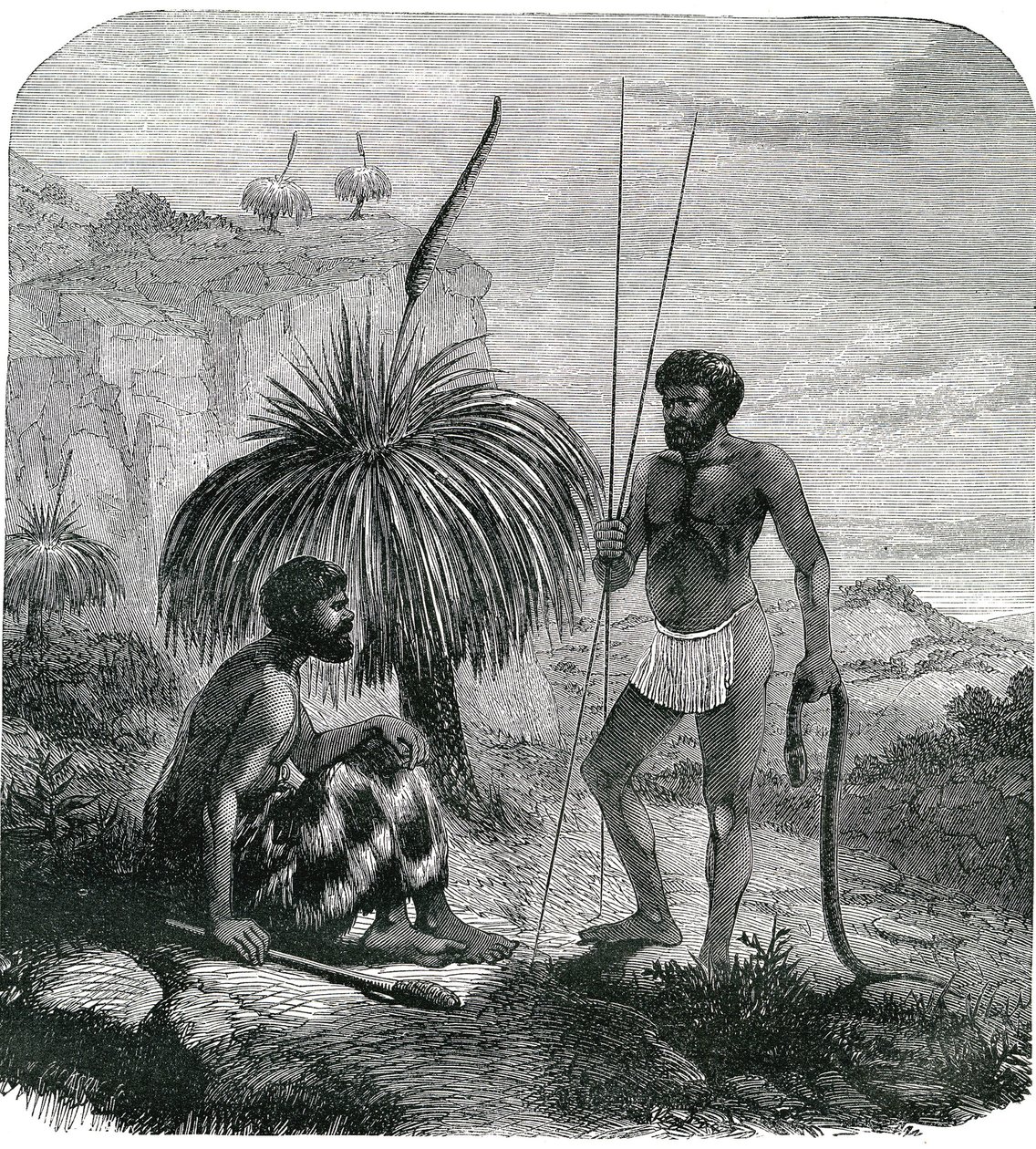 صيادو الأفاعي في أستراليا. نقش 1868 بواسطة فنان غير معروف
