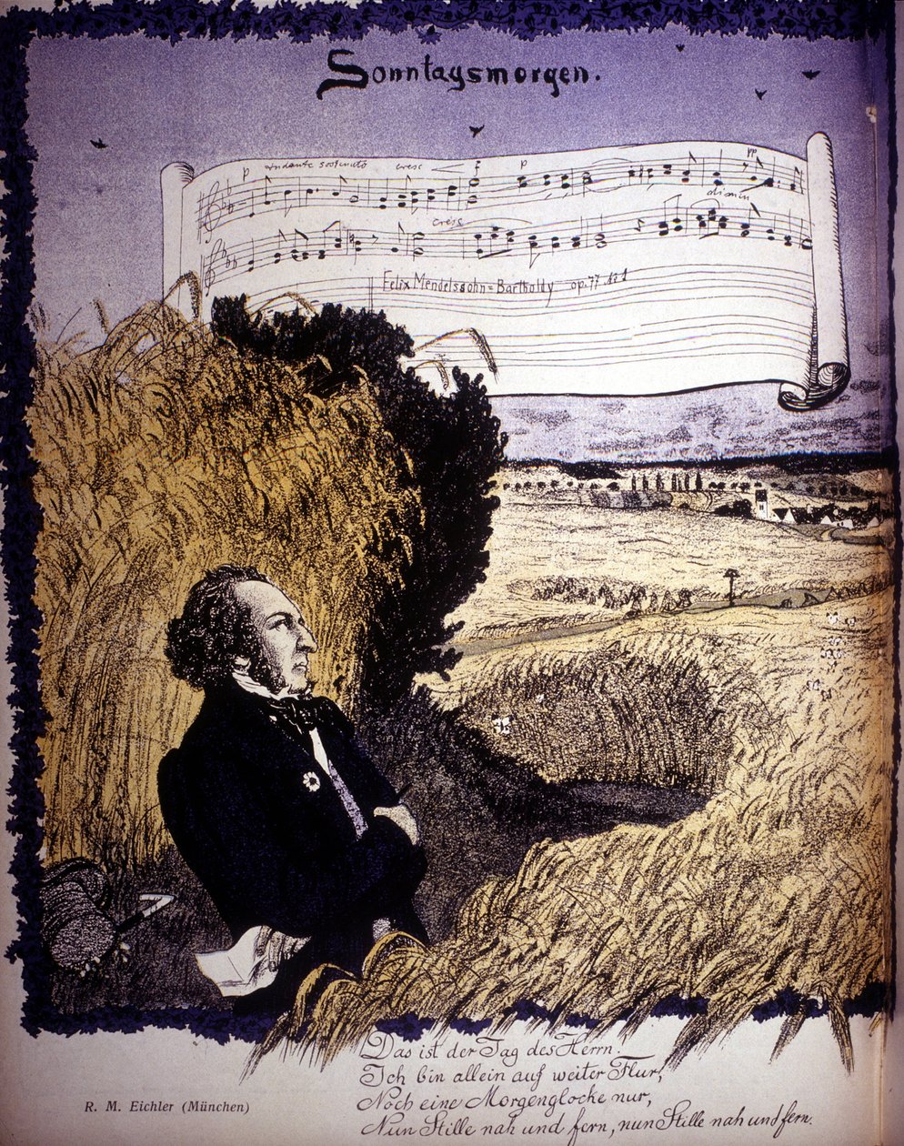 صباح الأحد ، في Op. 77 n¡1 ، ورقة موسيقى فيليكس مندلسون - بارتولدي (1809-1847). بواسطة فنان غير معروف