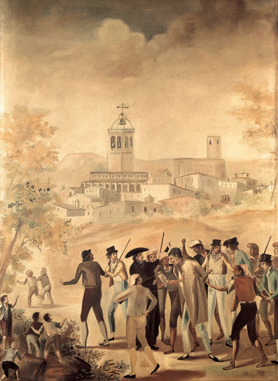 حرب الاستقلال الإسبانية (1808-1814): اعتقال مواطن فرنسي قريب من مانريسا ، لوحة مجهولة. بواسطة فنان غير معروف
