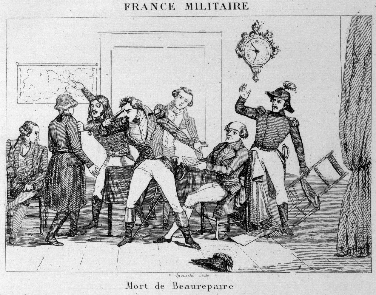 انتحار بوريباير (1792) بعد قرار إعادة فردان إلى البروسيين. نقش القرن التاسع عشر. بواسطة فنان غير معروف
