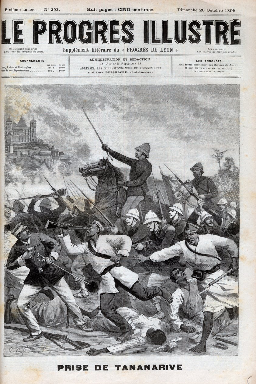 أخذ أنتاناناريفو - غزا الجيش الفرنسي أنتاناناريفو 1895 - غزو مدغشقر. - الاستيلاء على تاناناريف من قبل القوة الاستكشافية الفرنسية في 30 سبتمبر 1895 - نقش في "" Le Progres اللامع "" de 1895 بواسطة فنان غير معروف