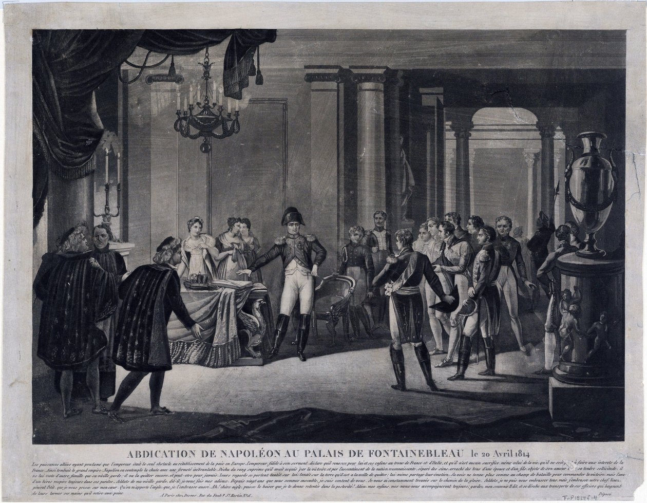تنازل نابليون في فونتينبلو في 11 أبريل 1814 (نقش) بواسطة فنان غير معروف