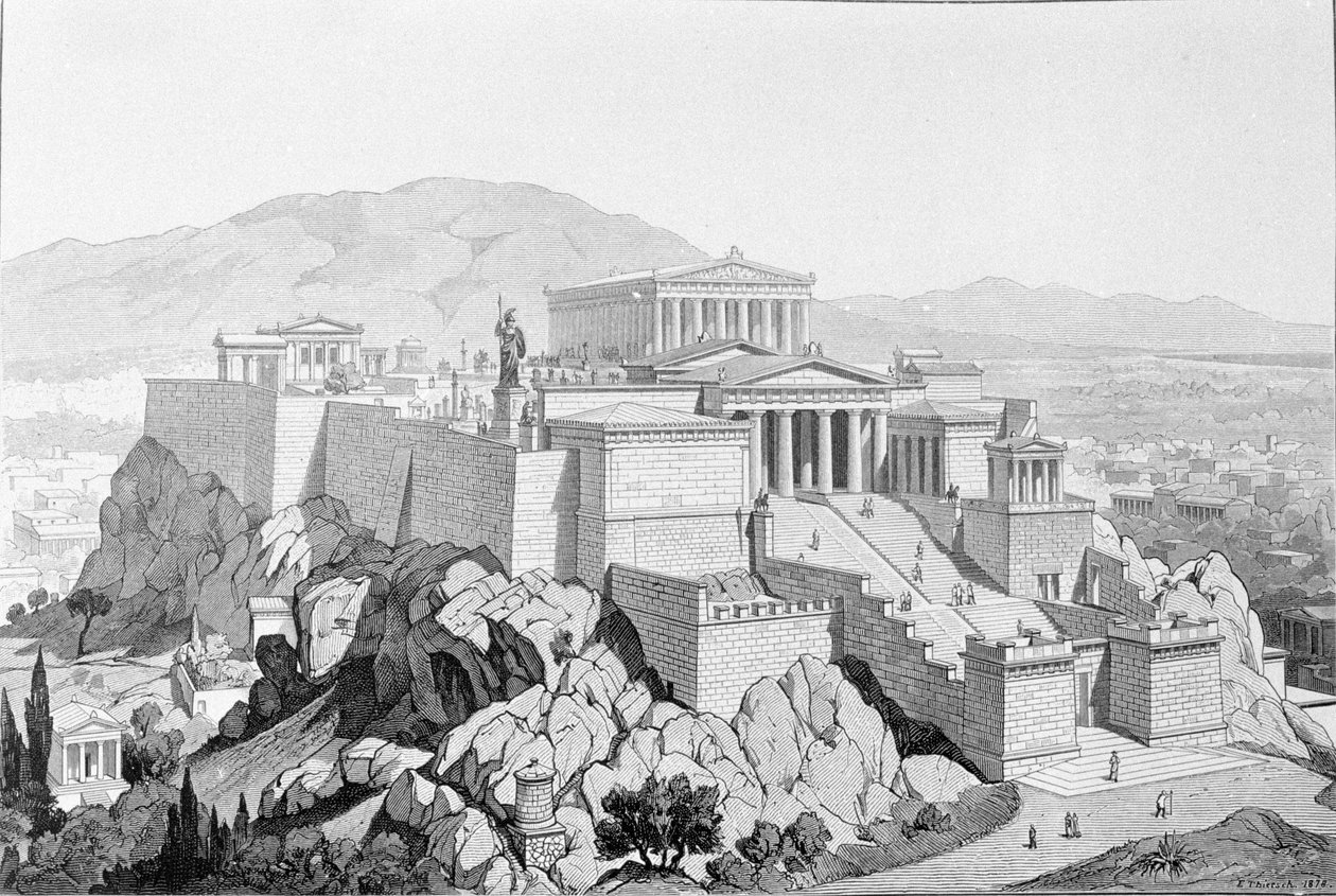 أكروبوليس أثينا. نقش من عام 1861. بواسطة فنان غير معروف