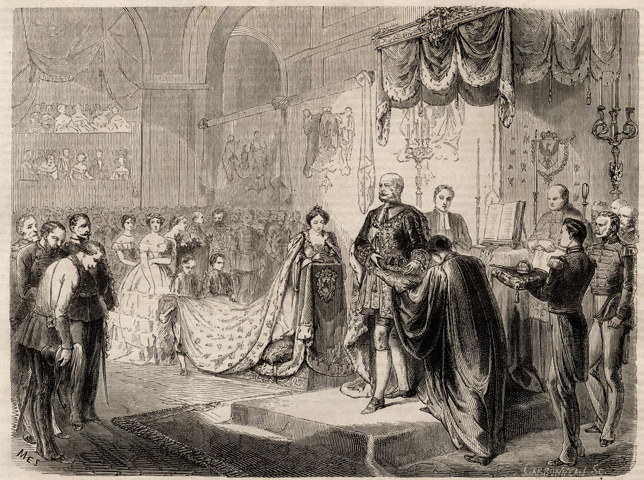 تتويج الملك ويليام الأول في كونيغسبرغ عام 1861 - تتويج ملك وملكة بروسيا في كنيسة قلعة كونيجسبيرج - ويليام الأول ملك بروسيا - 1861 بواسطة فنان غير معروف