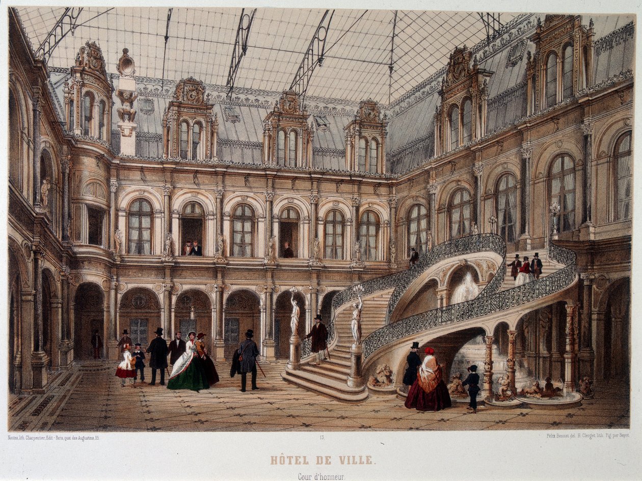 The Cour d'honneur في فندق Hotel de Ville de Paris - الطباعة الحجرية بواسطة فنان غير معروف