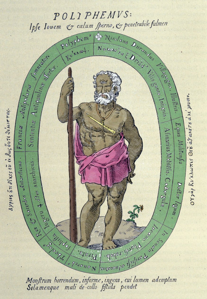 The Cyclops Polypheme (Poliphemus) ، ساتير ضد نيكولا دوراند دي فيليجانيون ، العسكري والمستكشف الفرنسي (1510-1571) بواسطة فنان غير معروف