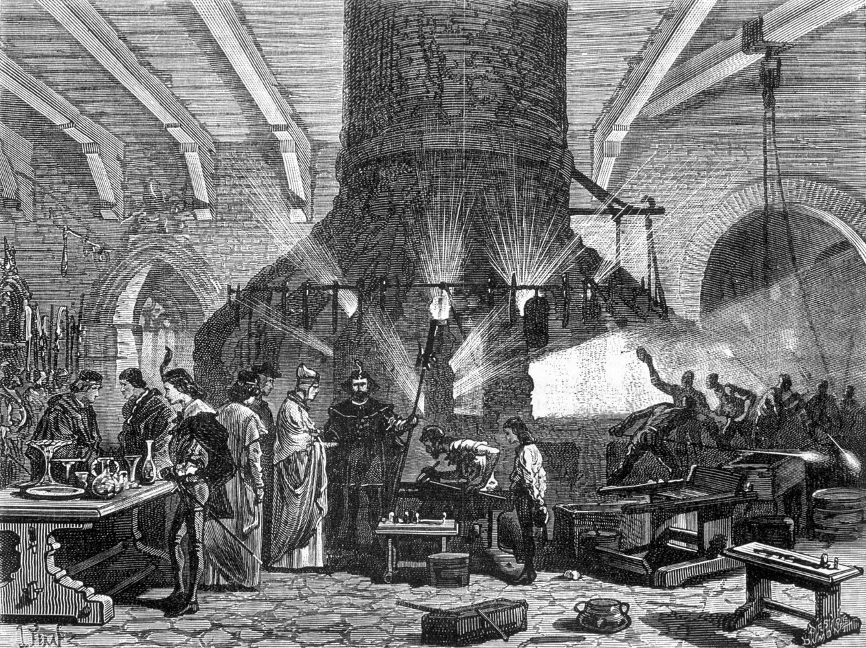 زيارة دوجي البندقية لأعمال الزجاج في مورانو - في "" عجائب الصناعة "للويس فيغير بواسطة فنان غير معروف