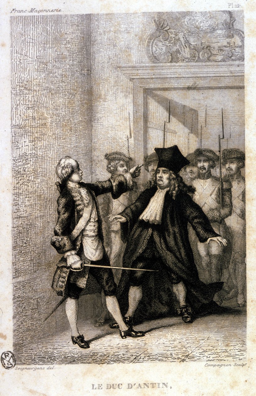 دوق أنتين (لويس أنطوان دي بارديلان دي جوندرين ، ماركيز ، ثم دوق أنتين) (1665 إلى 1736) في النزل الماسوني الكبير الإقليمي. بواسطة فنان غير معروف