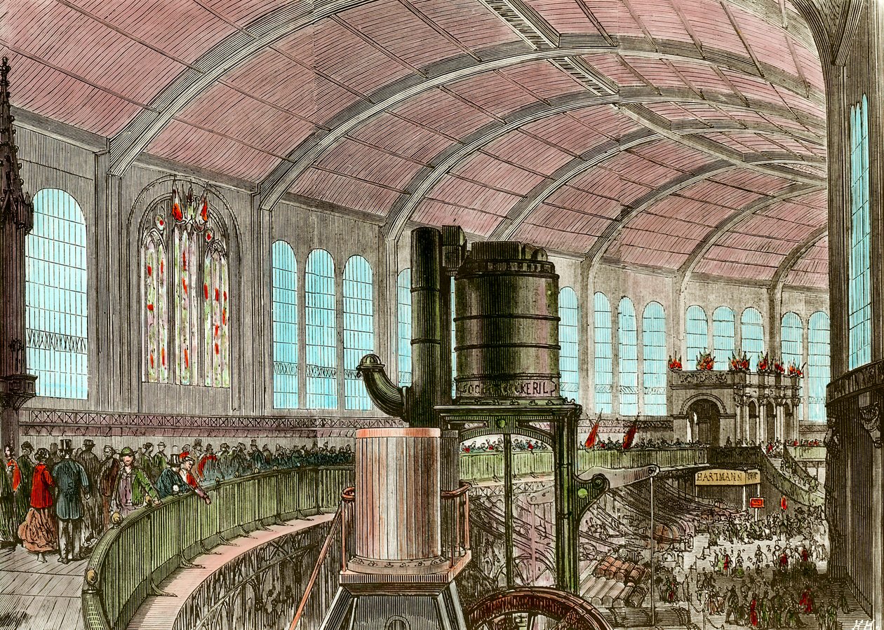 معرض آلة إيفل في معرض النقش العالمي لعام 1867 في القرن التاسع عشر بواسطة فنان غير معروف