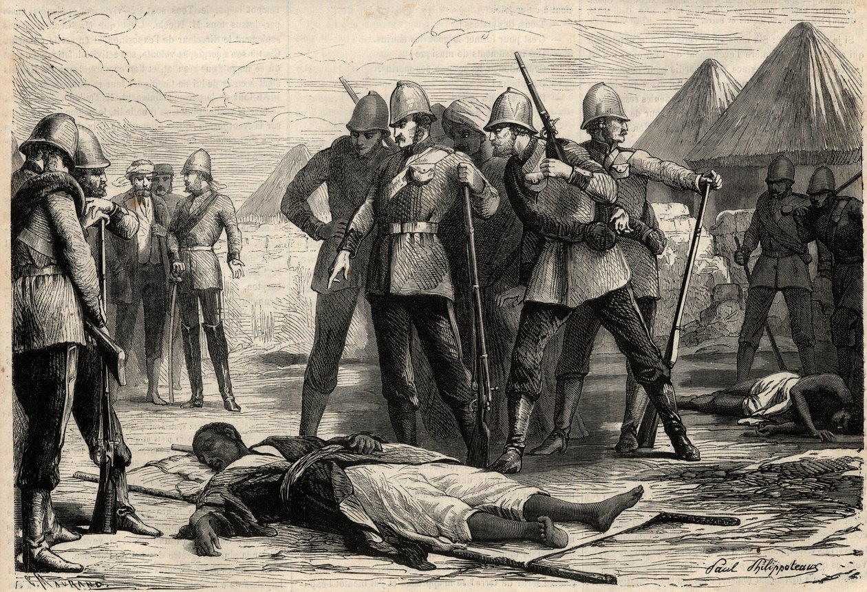 توفي إمبراطور إثيوبيا (نيجوس) ثيودوروس الثاني (تيودروس) في 13 أبريل 1868 بعد استيلاء الإنجليز على مجدالا ، حيث انسحب النيجوس. نقش في "" L'Univers اللامع "" بواسطة فنان غير معروف
