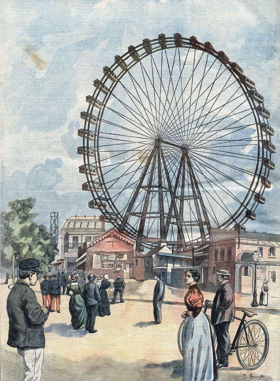 العجلة الدوارة في المعرض العالمي لعام 1900 في باريس. بواسطة فنان غير معروف