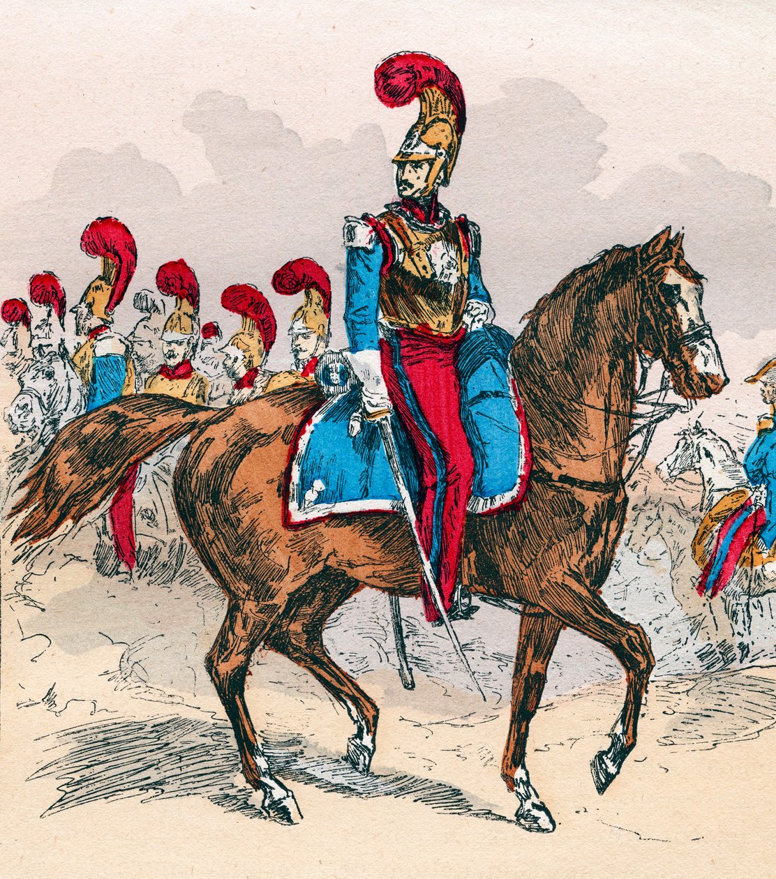 الجيش الفرنسي في عهد لويس فيليب من 1830 إلى 1848 - Carabiniers الفرنسيون - نقش من 1882 في "" Histoire de dix ans: 1830-1840 "" Louis-Blanc (1811-1882) بواسطة فنان غير معروف