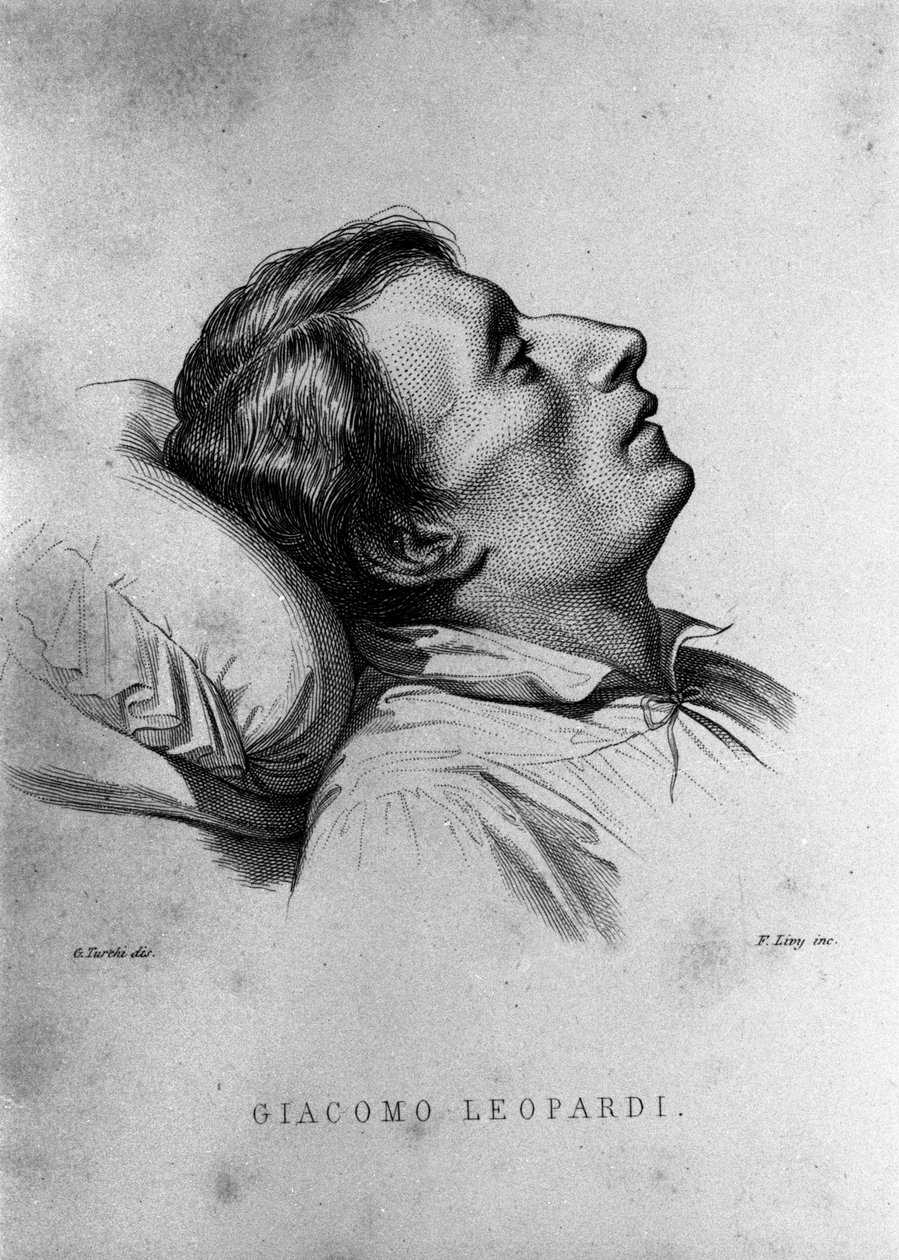 الشاعر الإيطالي جياكومو ليوباردي (1798-1837) على فراش الموت. بواسطة فنان غير معروف