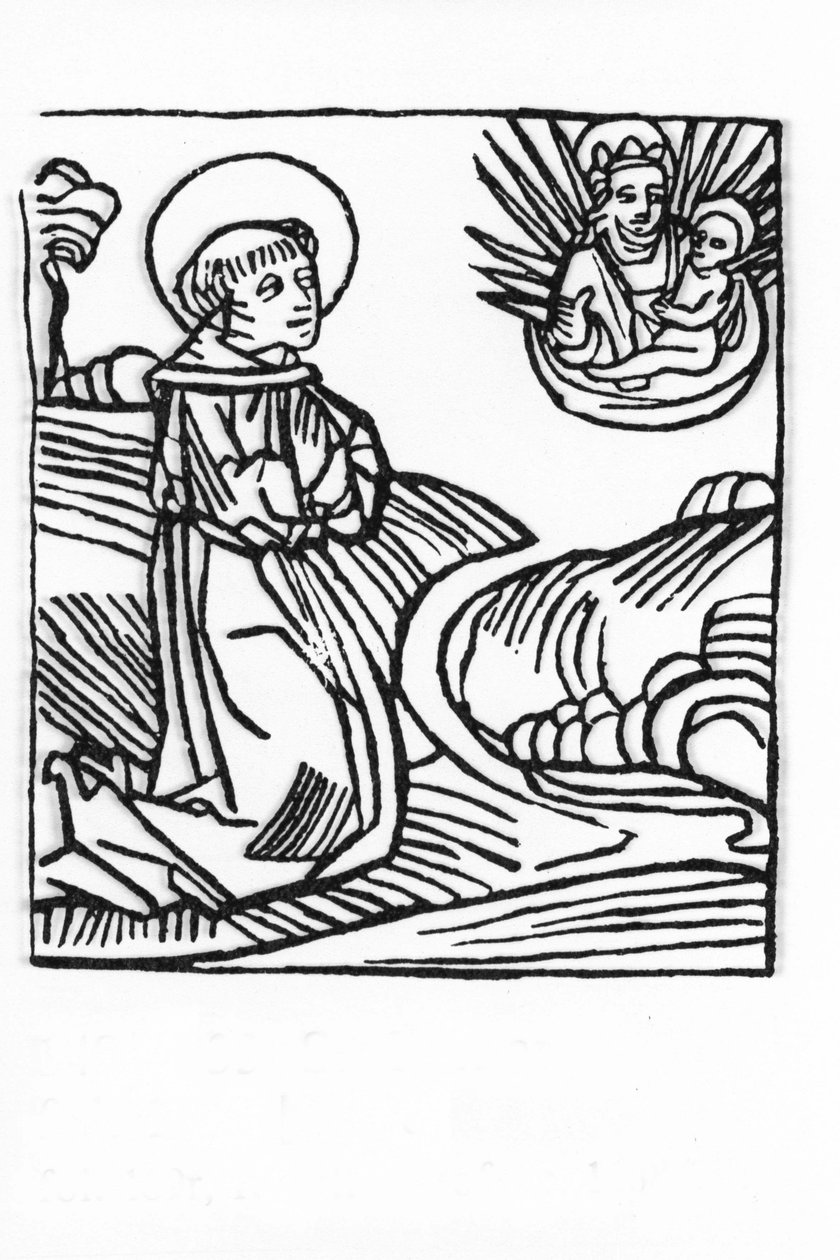 حياة القديس برنارد دي مينتون (923-1008). نقش من "Leben der Heiligen - sommsteil" (كتاب القديس) ليعقوب (جيمس) من Voragine (1228-1298). دوبيك 1488. بواسطة فنان غير معروف