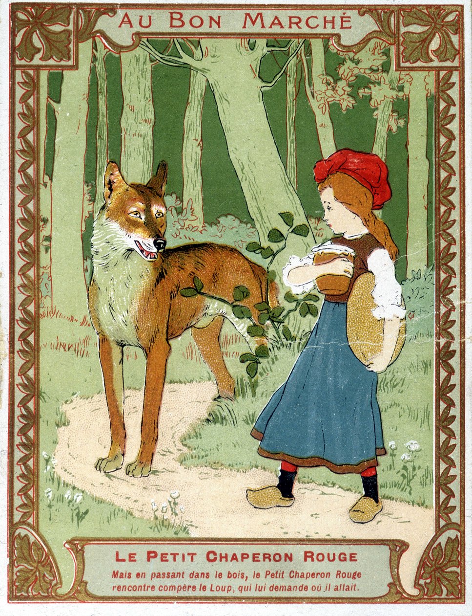 The Little Red Riding Hood يلتقي بالذئب - علامة Bon Marché الإعلانية بواسطة فنان غير معروف