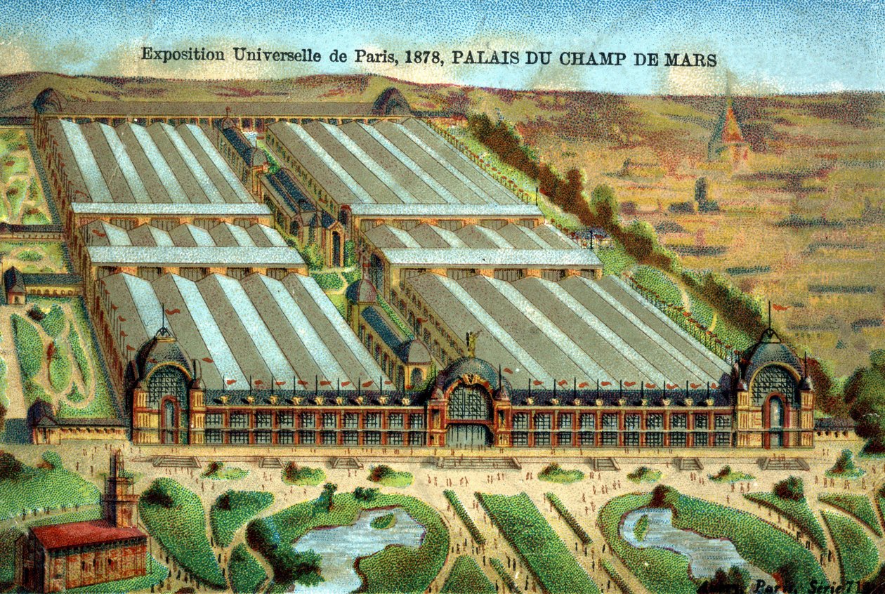 قصر Palais du Champ de Mars في الاحتفال العالمي بباريس عام 1878 بواسطة فنان غير معروف