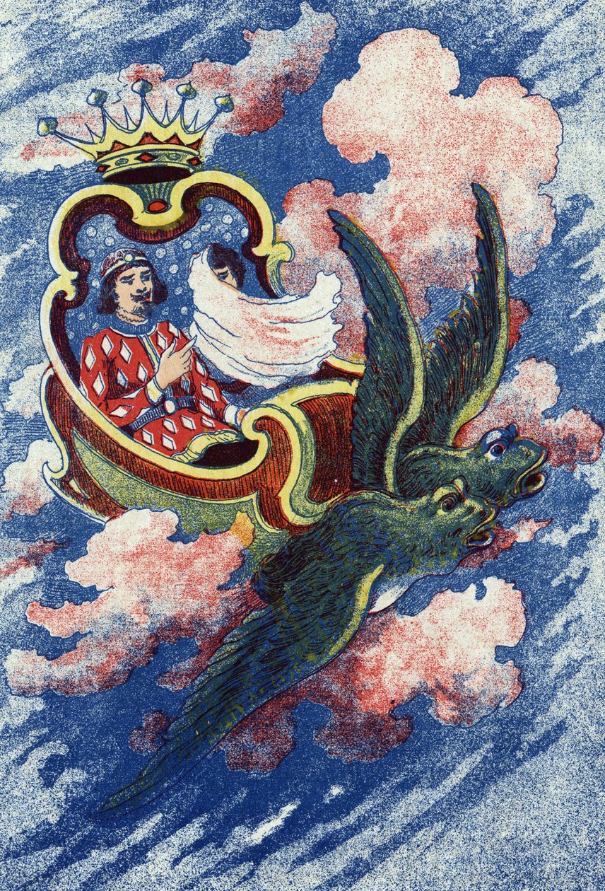 يذهب الأمير وتروتون إلى مكتب Fee Soussio. رسم توضيحي مجهول لقصة "L'oiseau Bleu" ، حكاية الكاتبة الفرنسية مدام دي أولني (1650-1705). الصور مارسيل فاني ، جارفيل نانسي ، بدون تاريخ (أواخر القرن التاسع عشر). بواسطة فنان غير معروف