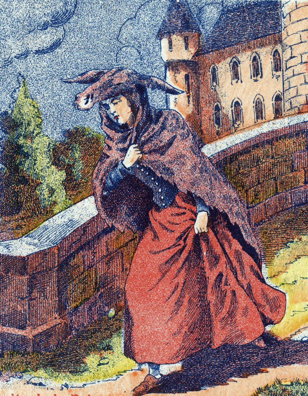 رحلة الأميرة. رسم مجهول لحكاية "" جلد الحمار "للكاتب الفرنسي تشارلز بيرولت (1628-1703). الصور مارسيل فاني ، جارفيل نانسي ، بدون تاريخ (أواخر القرن التاسع عشر). بواسطة فنان غير معروف